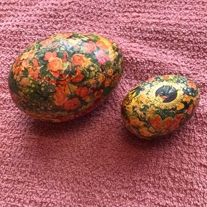 Vintage Decoupage Paper-Mache Eggs Western Germany (two)